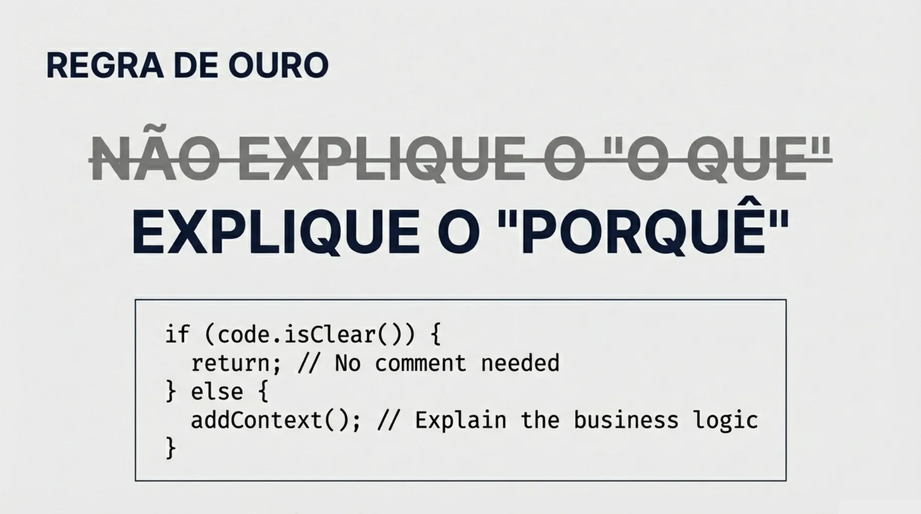 Regra de Ouro: Não explique o O QUE, explique o PORQUÊ