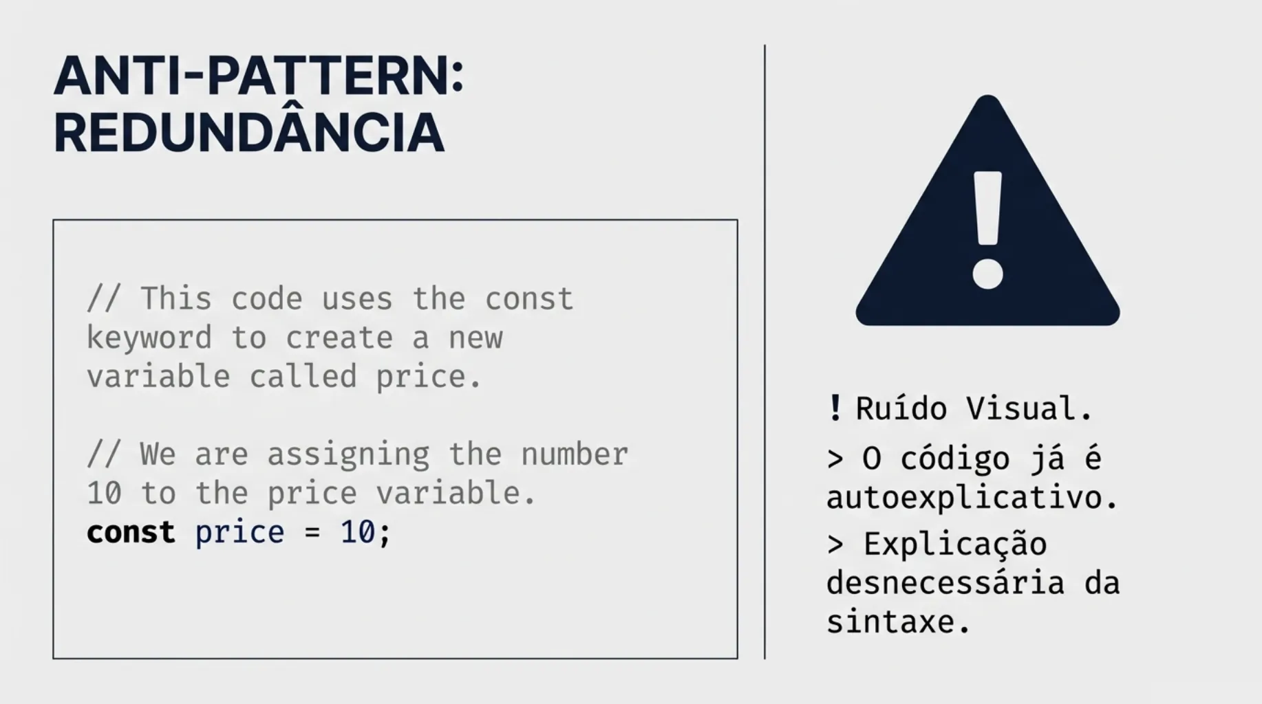 Anti-Pattern: Redundância e Ruído Visual explicando o óbvio