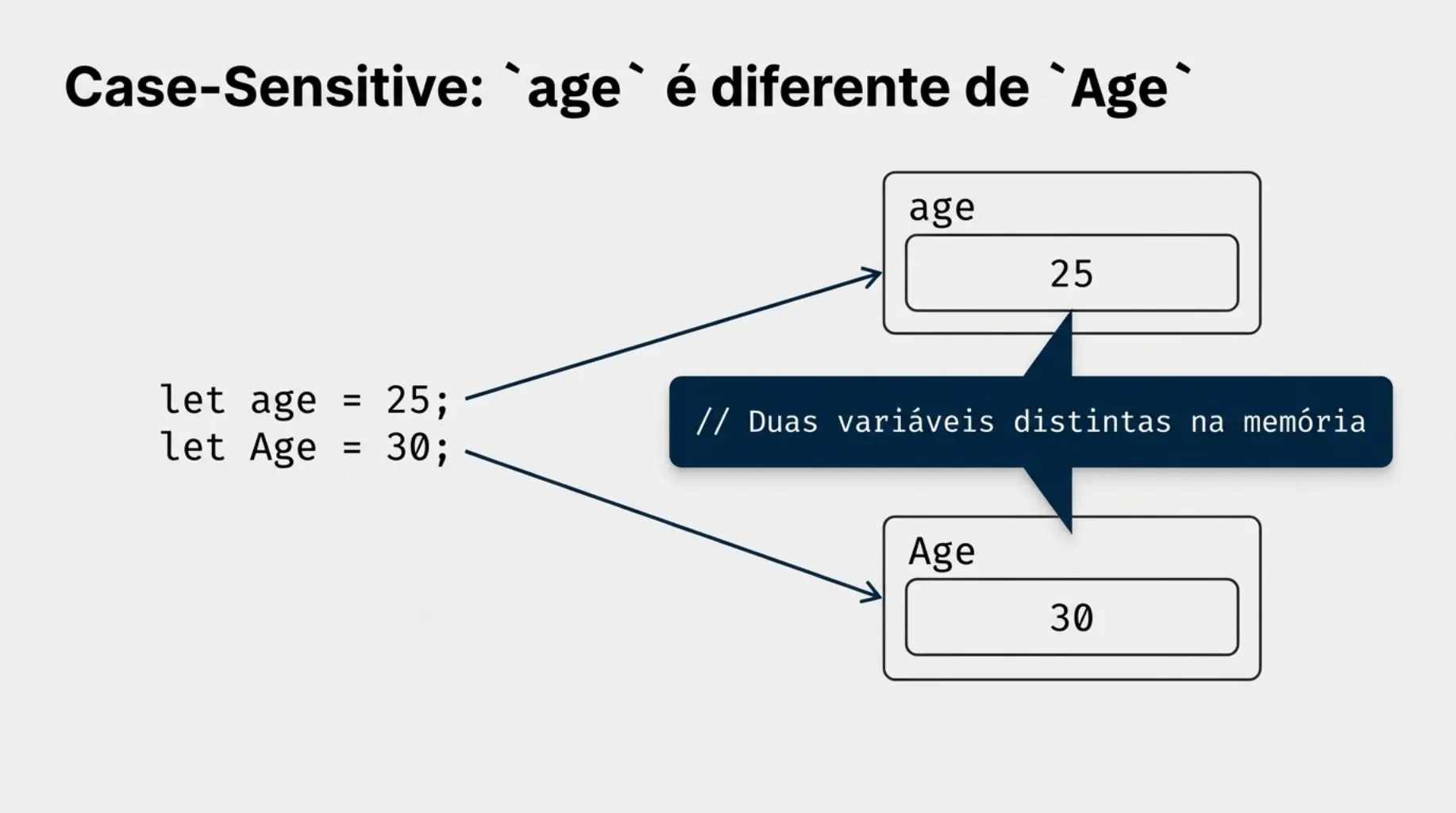 Case-Sensitive: age é diferente de Age na memória