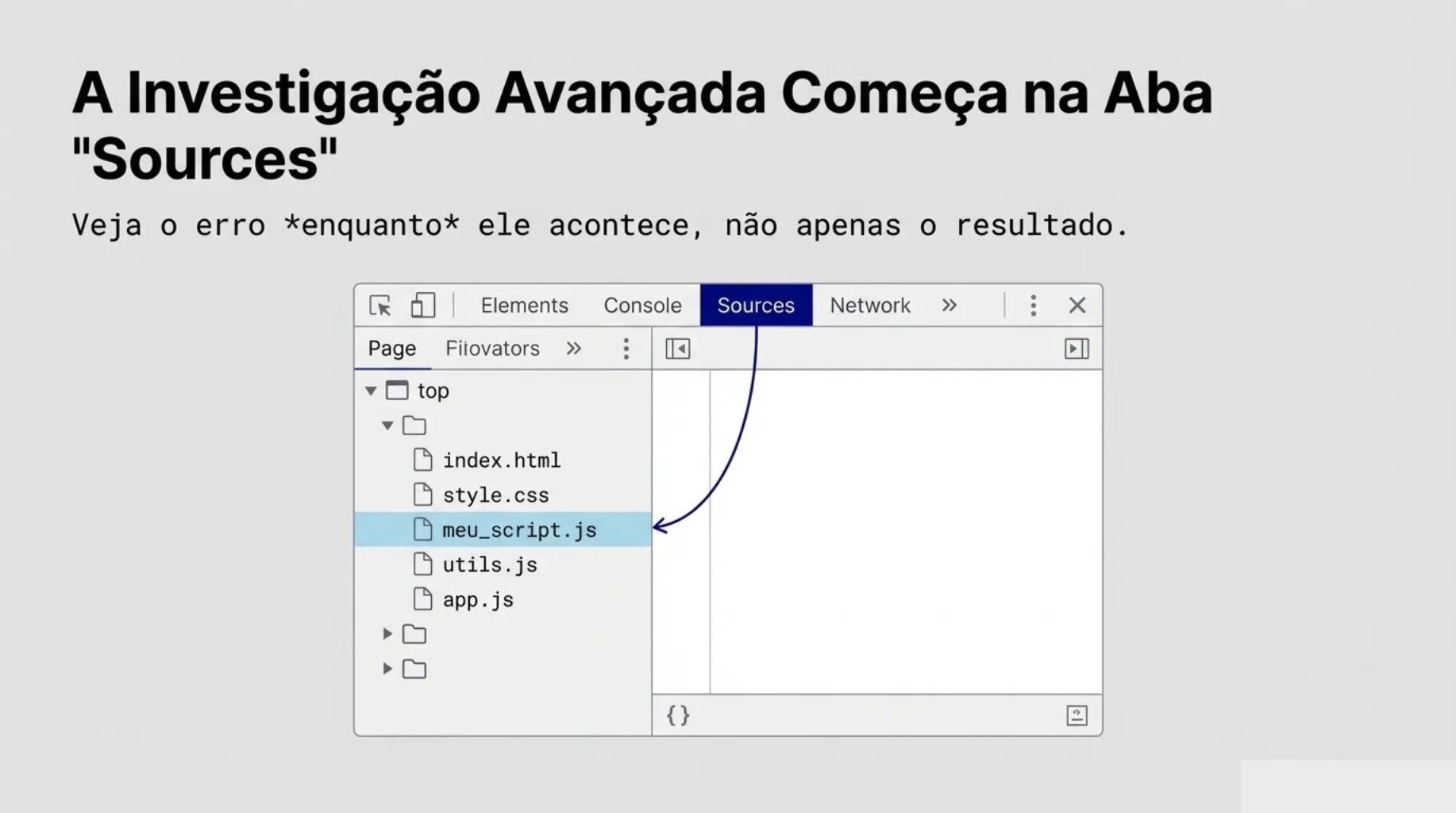 Localização da aba Sources no Chrome DevTools